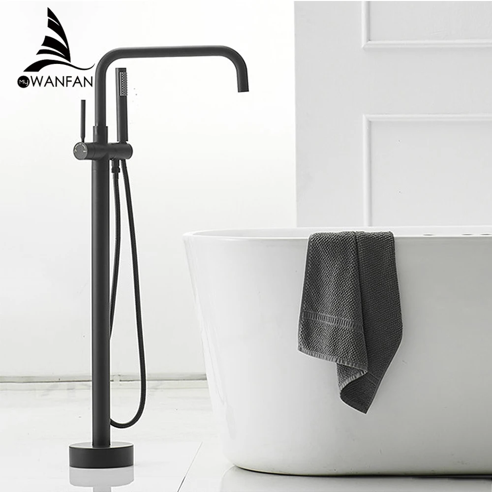 

Modern Bathtub Faucets Brass Black Bathroom Shower Faucet Set Single Handle Shower System Floor Standing Shower Mixer Tap