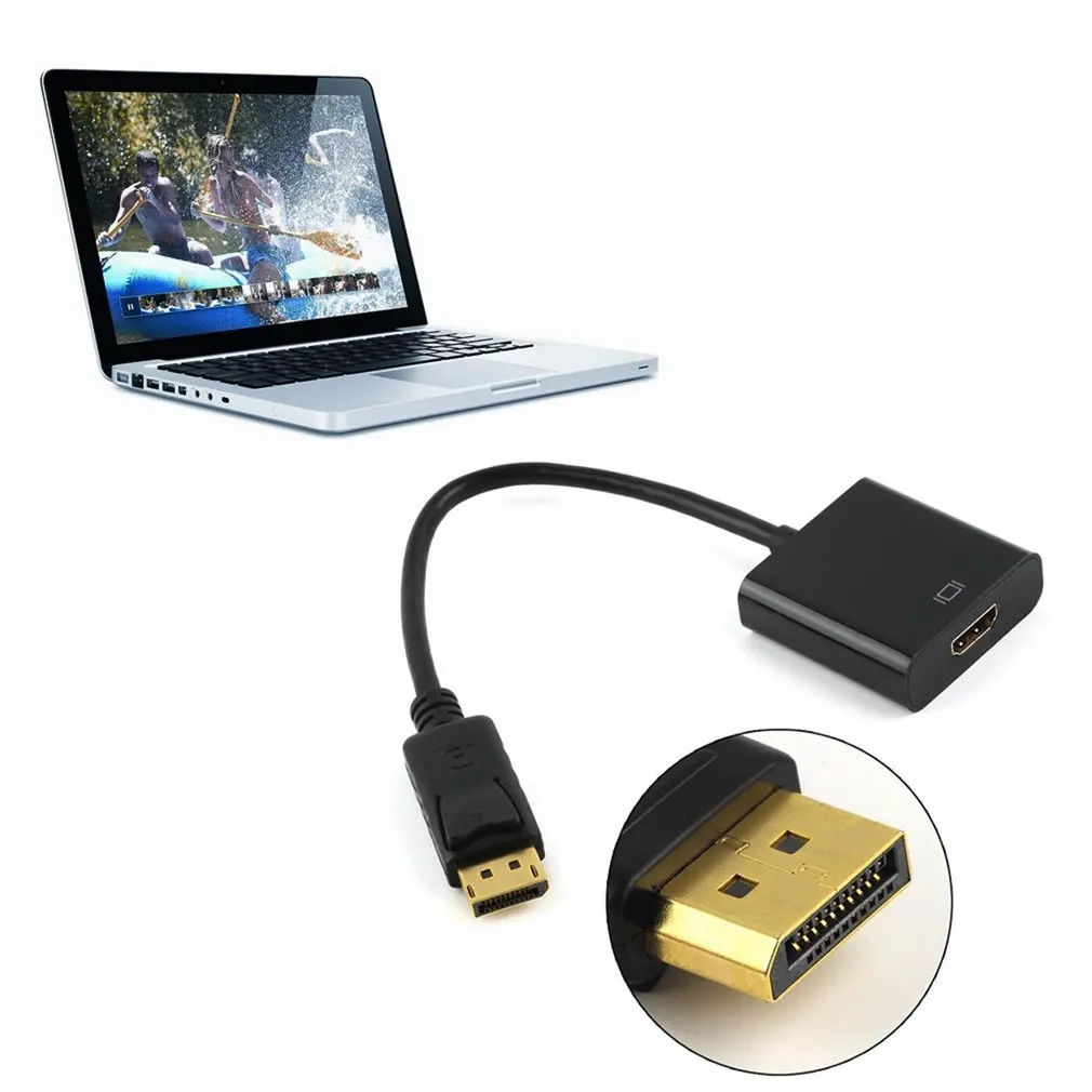 Displayport DP para HDMI-compatível cabo adaptador macho para fêmea ForLaptop PC Display Port para 1080P HDMI-compatível Cord Converter