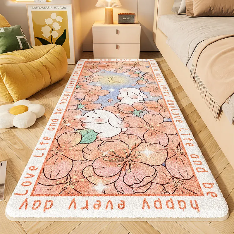 VIKAMA Cute Cartoon Rabbit Rug—Warm, Non-Slip Floor Mat for Children's Rooms, Bedroom Entrances, and Bedside—Home Decor