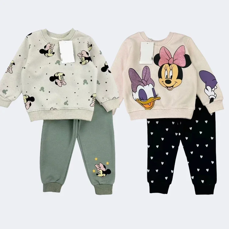 Spring Baby Girl Clothes Set Children Disney Minnie Mouse Sweatshirt Top and Pants Bottom 2 Piece Suit Cotton Tracksuit