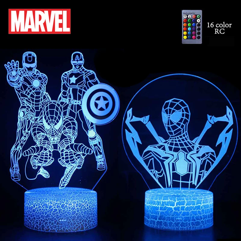 

Marvel Spider Man Cartoon Figures Decorations Lights Avengers Superheroes Table Lamps Touch Remote Control LED Lights Christmas