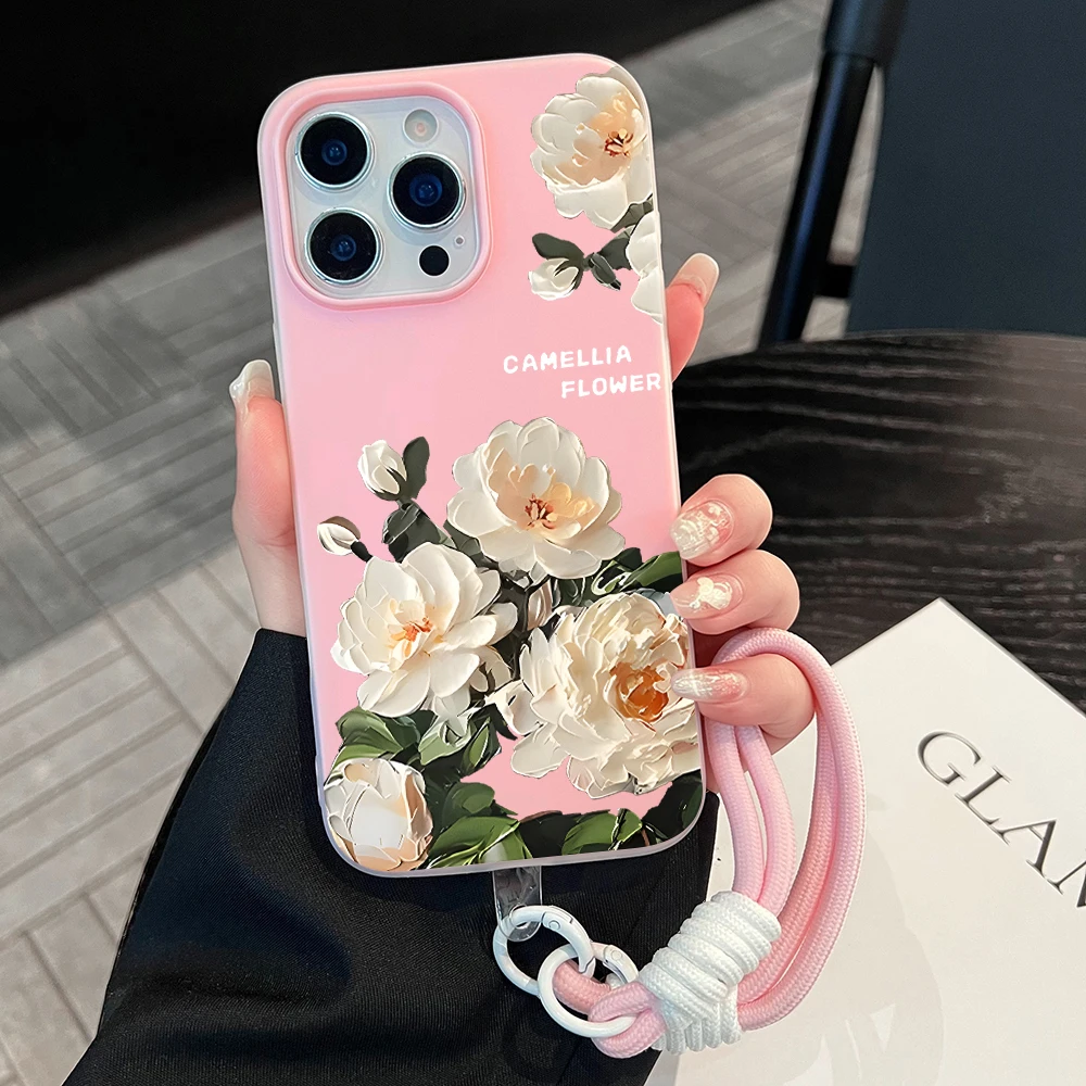 Cute Flower SIlicone Phone Case For Samsung Galaxy A57 A07 A56 A55 A54 A36 A35 A57 S26 Ultra S25 S24 S23 FE Plus Lanyard Cover
