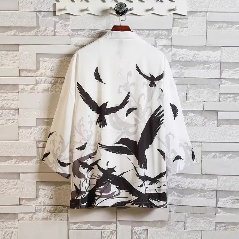 كيمونو صيفي قصير الأكمام للرجال والنساء ملابس الشارع اليابانية زي الساموراي معطف هانفو تانغ سترة علوية للرجال #3