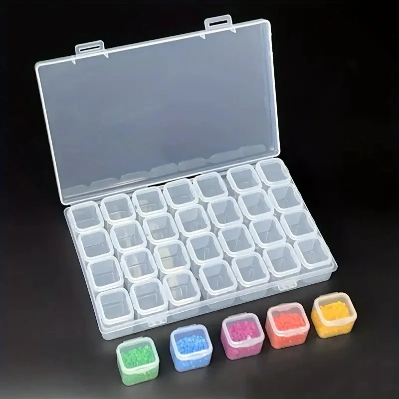 A storage box for DIY diamond painting, bead arrangement, handicrafts, and jewelry, with separate sections for easy access.