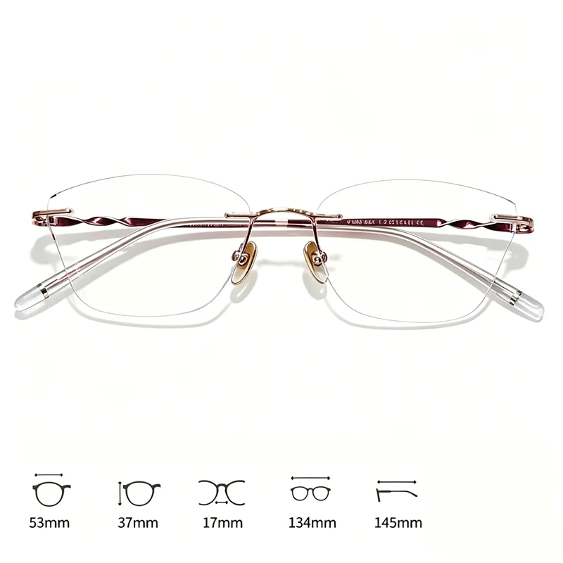 New Cat Eye Frameless Glasses Ultra Light Pure Titanium Myopia Glasses Frame Women's Fashion Butterfly Frameless Glasses Frame