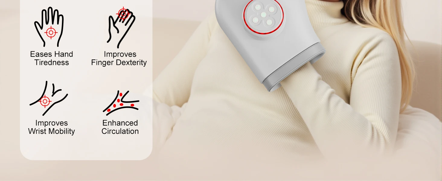 Electric Hand Massager Glove with Heat & Compression, 2000mAh Cordless, Full Hand Massage for Stiff Hands, Palm & Finger Care