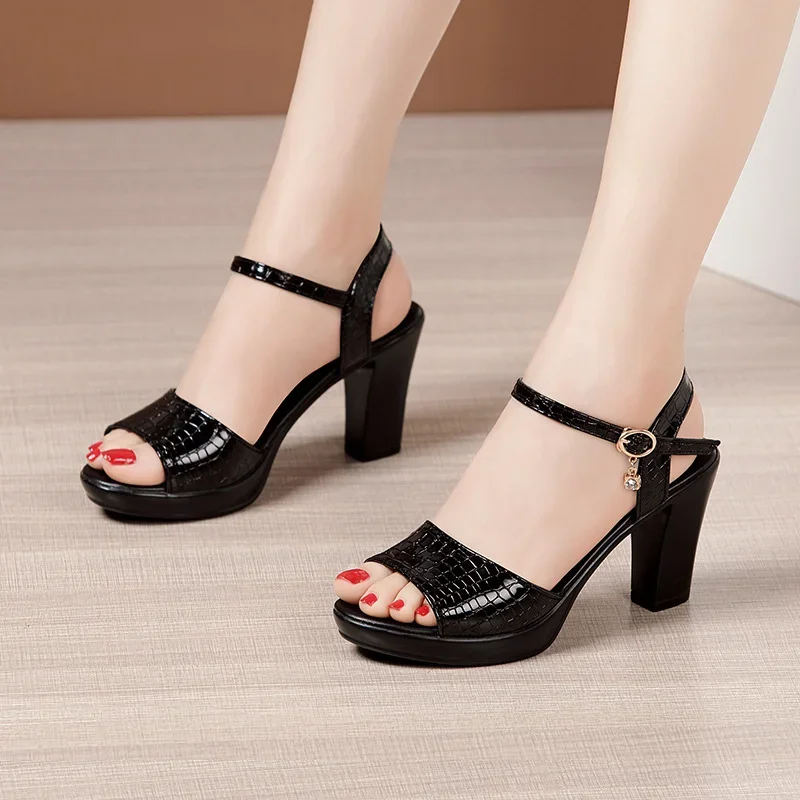 Hot Sale 2024 Platform Sandals Block Heel Shoes Woman\'s Summer Open Head High Heels Sandals Classic Ladies Office Party Big Size