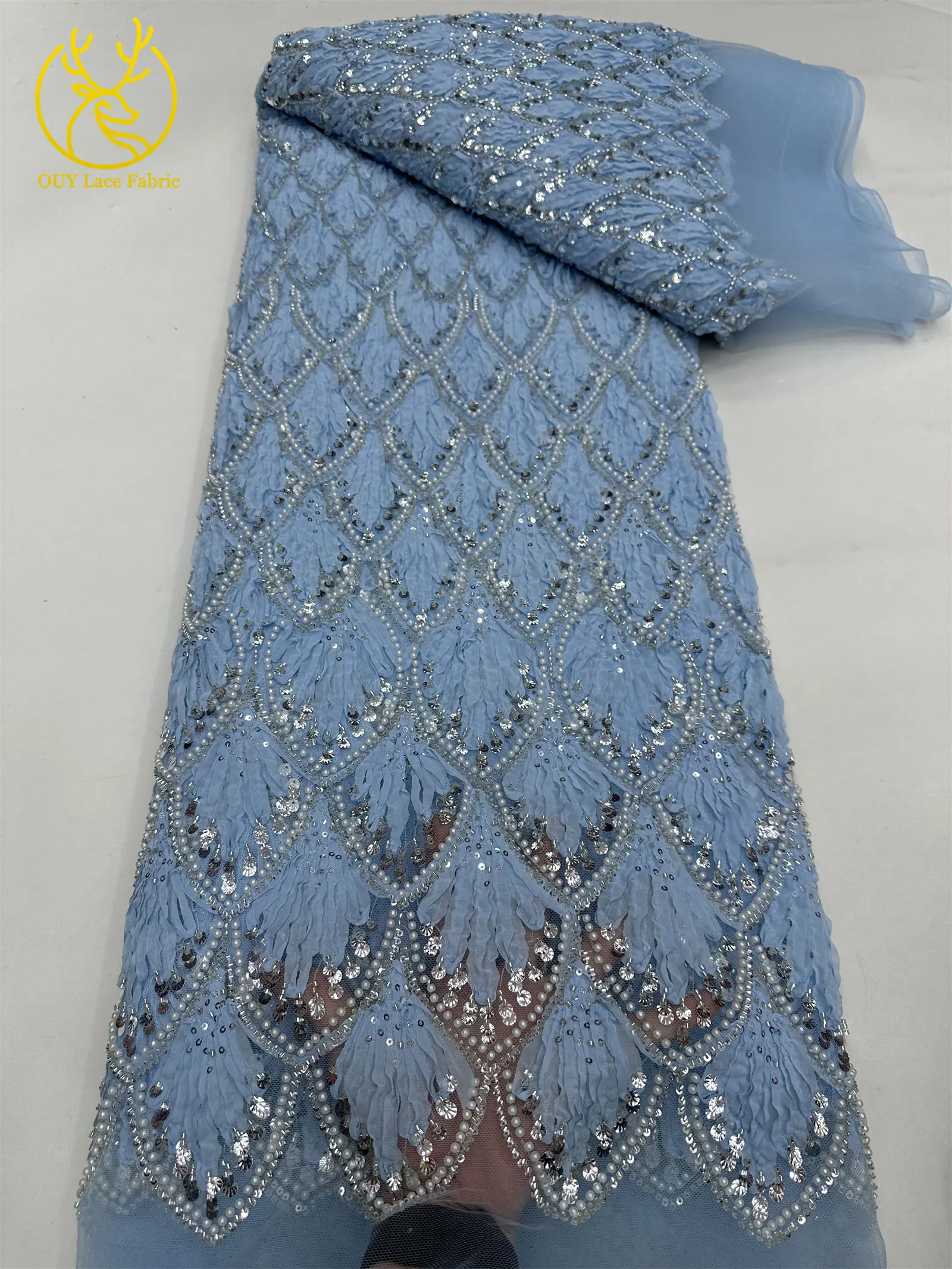 2025년 고품질 3D 레드 프랑스 비즈 레이스 드레스 원단 나이지리아 신부 웨딩용, 인기 급상승 중인 새로운 디자인 아프리카 스팽글 레이스 원단