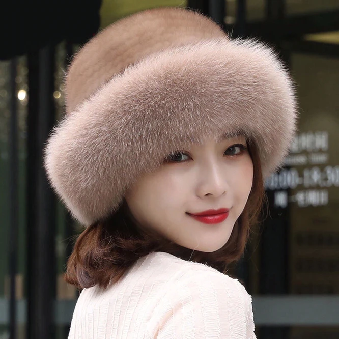 Imitation Fur Hat Wind Snow Hat Autumn Winter Imitation Fox Fur Warm Women\'s New Versatile Girl Outdoor Fashion Leisure Burgundy