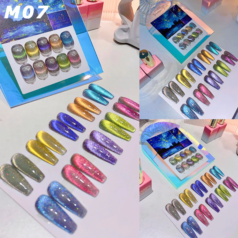 Vendeeni 10-Farben Glitzer-Brokkoli-Katzenaugen-Gel-Nagellack-Set, Glänzender Magnetischer UV-Soak-Off-Katzenaugen-Gel-Lack mit Display – Detail 15