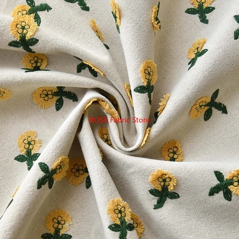 Ins-Inspired 3D زهرة صفراء صغيرة التطريز نسيج القطن الكتان Diy بها بنفسك الملابس اليدوية حقيبة أريكة مفرش المائدة