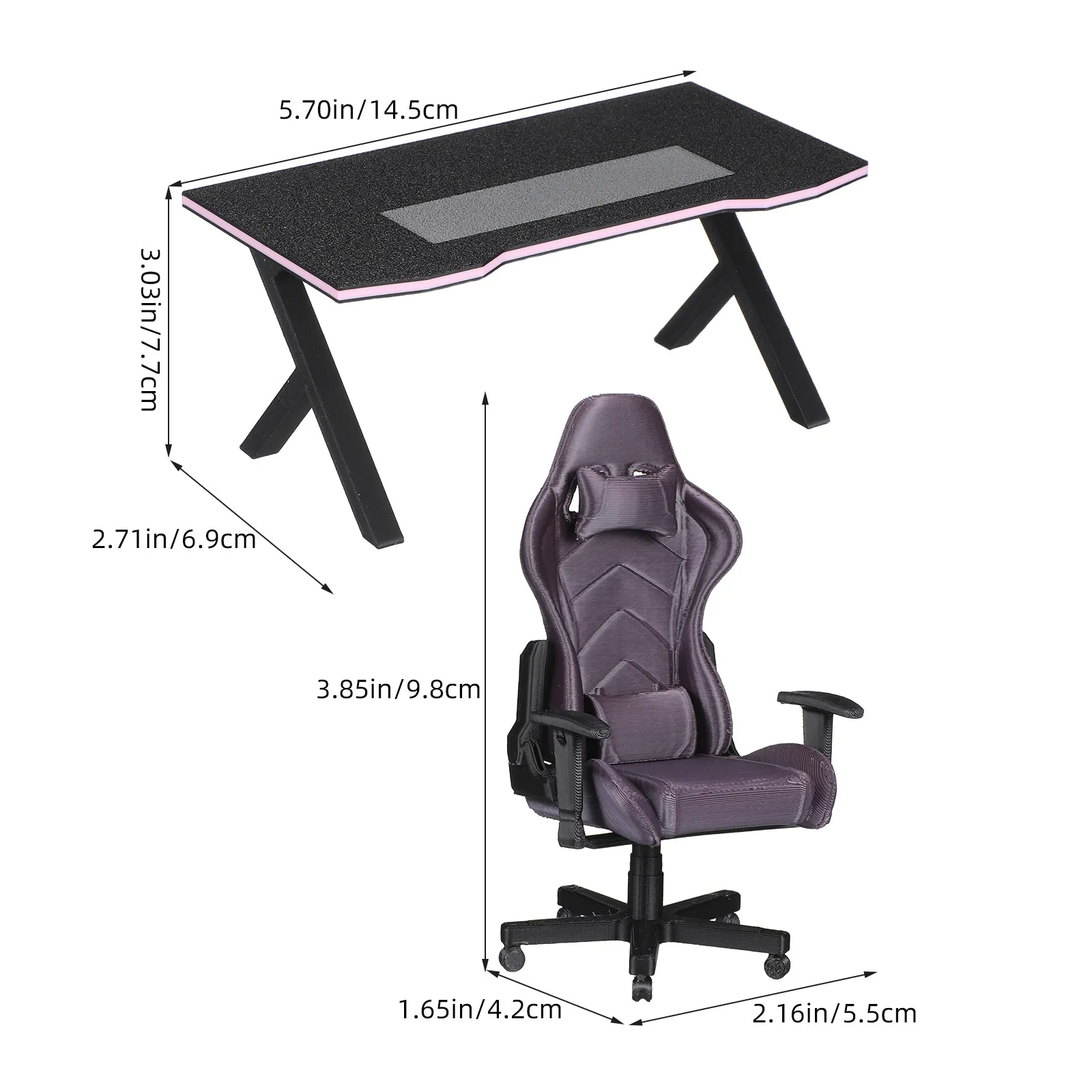 1Set Miniature Gaming Desk and Chair Black 1:12 Scale Realistic Computer Setup for Dollhouse Decoration DIY Crafts Small Office