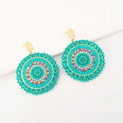 Beaded earrings Roundness Originality Crystal Geometry Hand knitting Bohemia Alloy Tide Simple Rice bead earrings