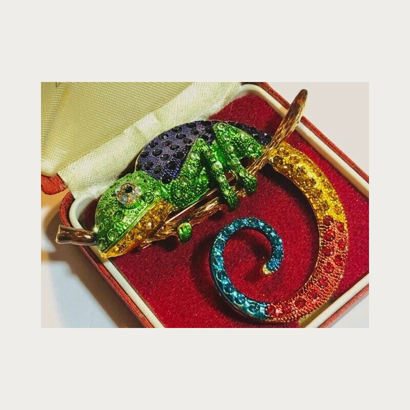 Large Multi-Coloured RAINBOW CHAMELEON BROOCH Lizard Reptile Shawl Pin Jewellery