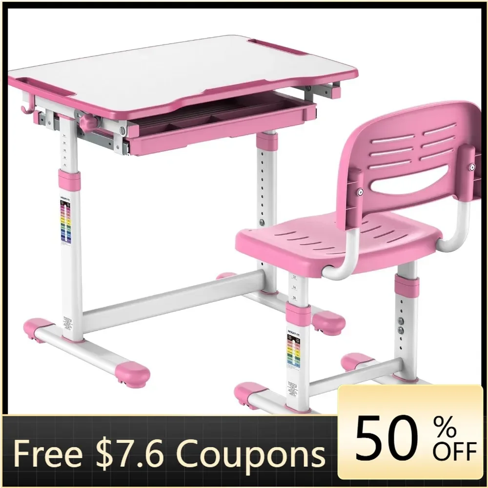 Kids Desk and Chair Set Height Adjustable With Storage Drawer Pink freight Free Table