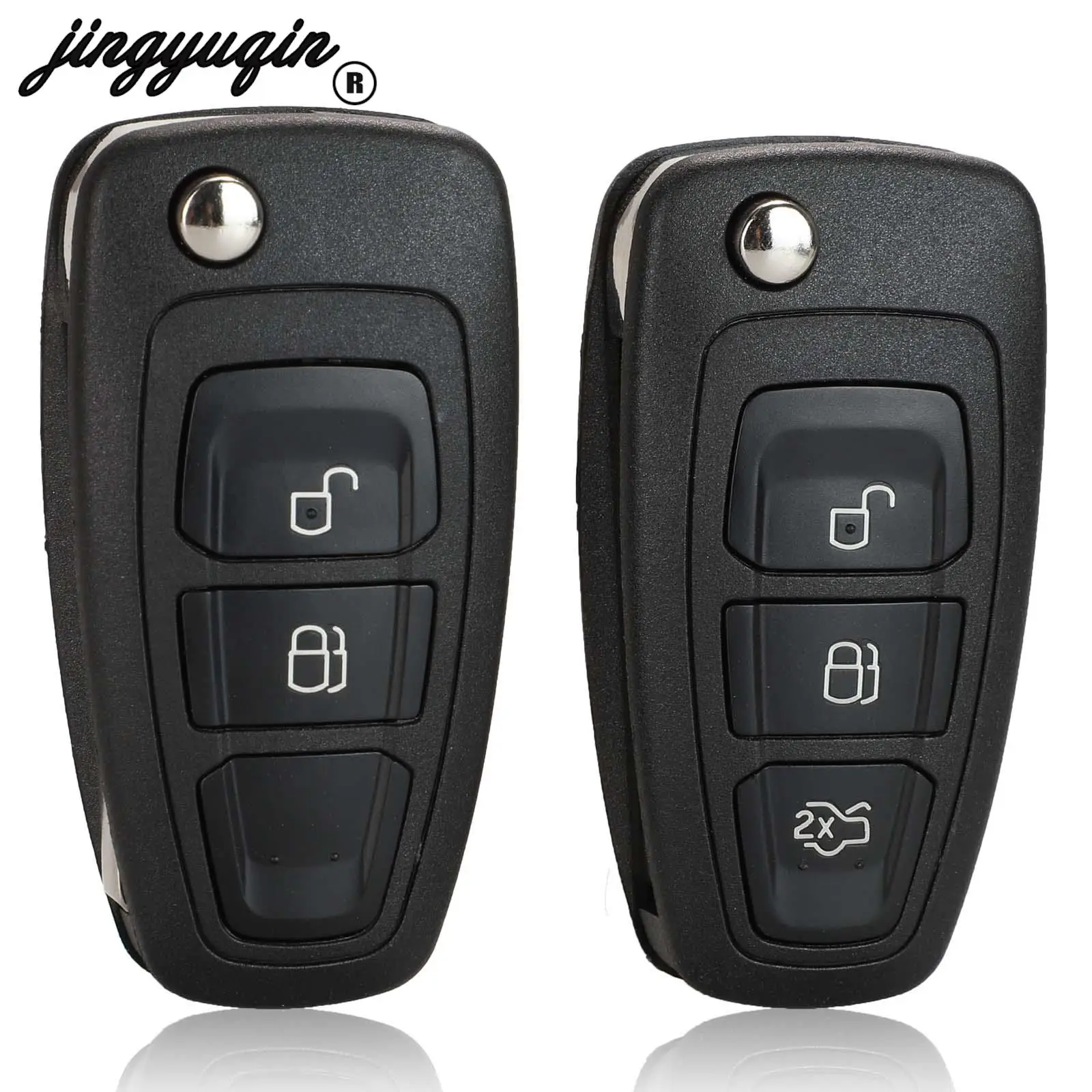 jingyuqin Remote Key Case Shell For Ford Ranger 2011 2012 2013 2014 2015 Key Blade HU101 FO21 2/3Button EB3T-15K601-BA 5WK50165