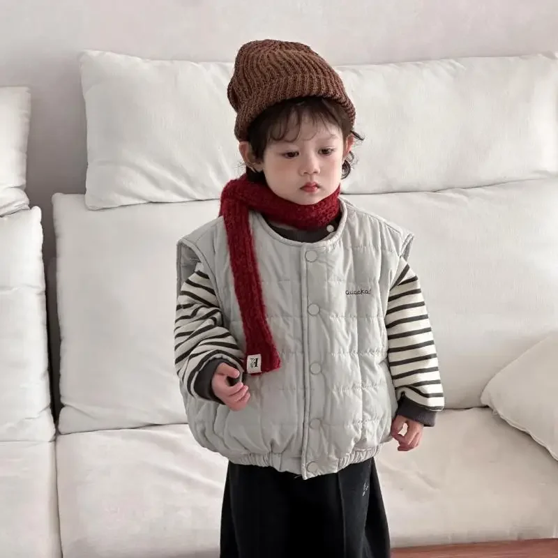 

2025 Winter New Baby Cotton Padded Vest Infant Boys Sleeveless Coat Plus Velvet Thick Girls Warm Cardigan Toddler Clothes