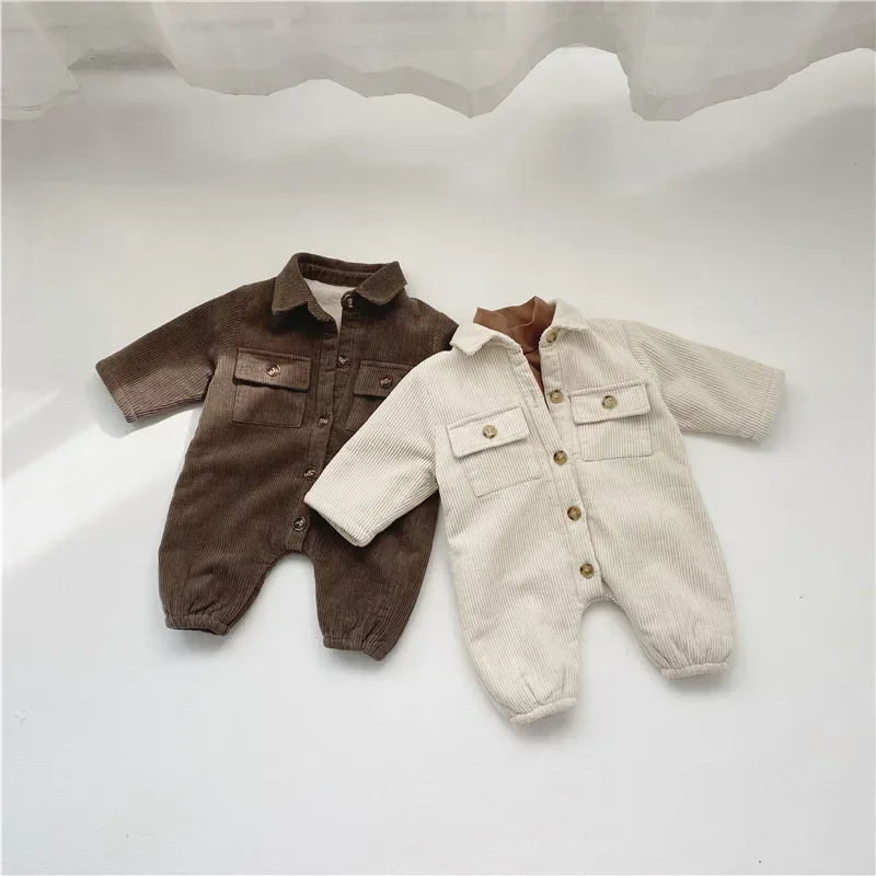 New Winter Infants Corduroy Thicken Warm Rompers Korean Style Toddlers Kids Clothes Newborn Baby Boys Casual Jumpsuits