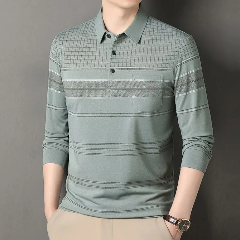 

Men's Long Sleeve Polo Shirt Casual Comfortable Breathable Thin Lapel Top with Pocket Spring Autumn Fashion New Arrival