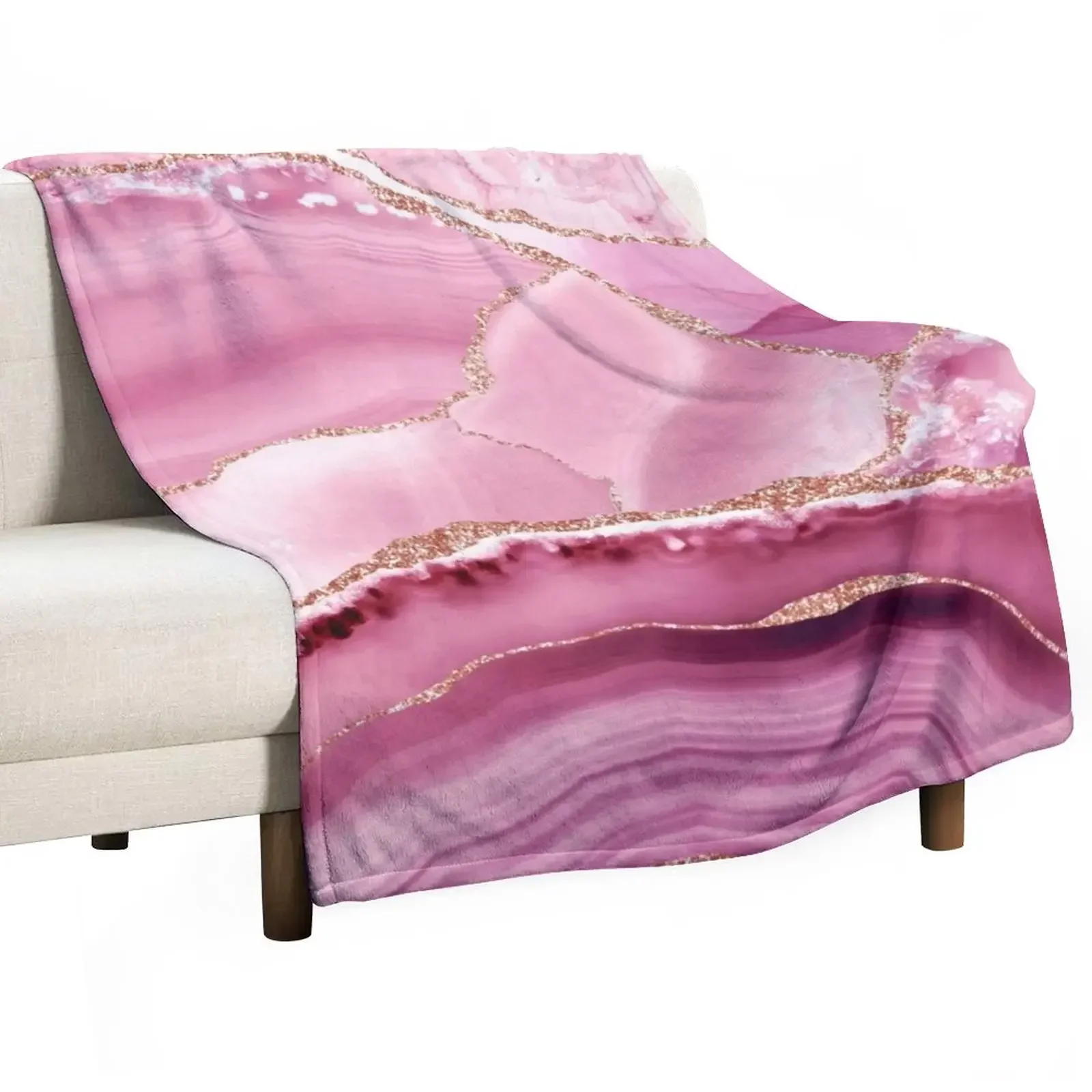 

Pink And Gold Faux Marble Landscapes Throw Blanket wednesday Flannel Beautifuls Blankets