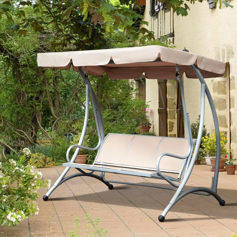 

3-Seat Outdoor Porch Swing Chair, Patio Swing Glider with Adjustable Canopy, Breathable Seat, and Steel Frame for Garde,Poolside