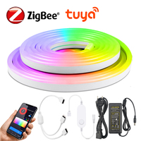 1PCS / 2PCS 5M Tuya Zigbee 3.0 DC12V RGB Neon LED Strip Dimmable Backlight Tape Lamp Room Decor Lighting for Alexa Google Home