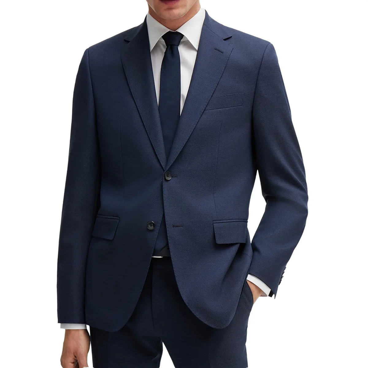 

High Elasticity Navy Blue Suit For Men Slim Fit 2 Piece Jacket Pants Set Formal Groom Wedding Notch Lapel Tuxedo Business Blazer