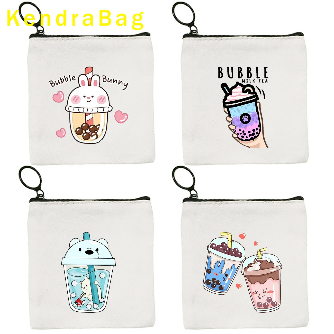 Cute Cartoon Pearl Milk Tea Lover Gift Girl Boba Bubble Teas Kpop Canvas Bag Coin Purse Card Key Cotton Bags Wallet Zipper Pouch