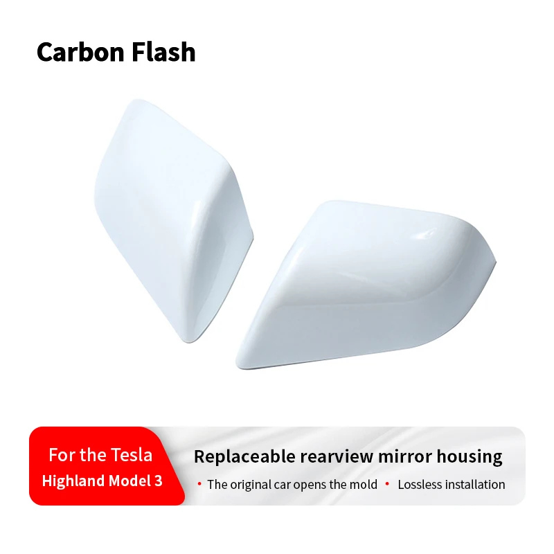 Carbon Flash White Rearview Mirror Covers, Snap-on OEM Replacement Parts Suitable for Tesla Model 3 Highland 2021-2025