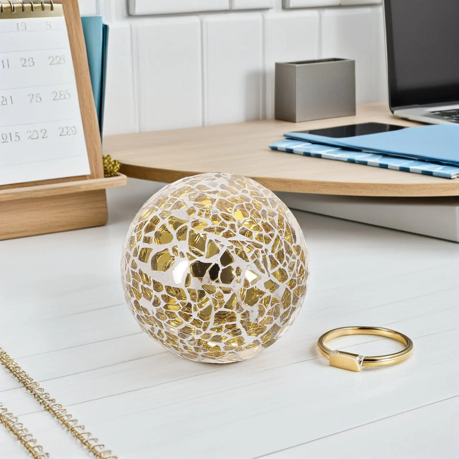 3Pcs Crackled Glass Decorative Spheres Vibrant Reflective Sphere Balls for Tabletop Shelf Bowl Filler Home Decor Glass Globe