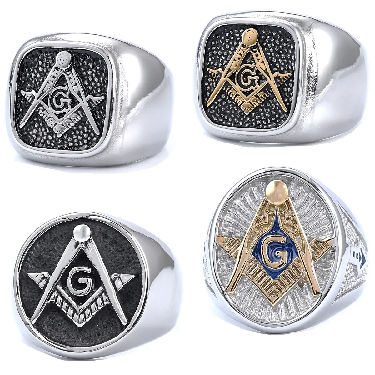 Retro Silver Color Freemasonry Rings for Men Hand Carving Masonic All-seeing Eye Shaped Stainless Steel Punk Jewelry Size 5-15