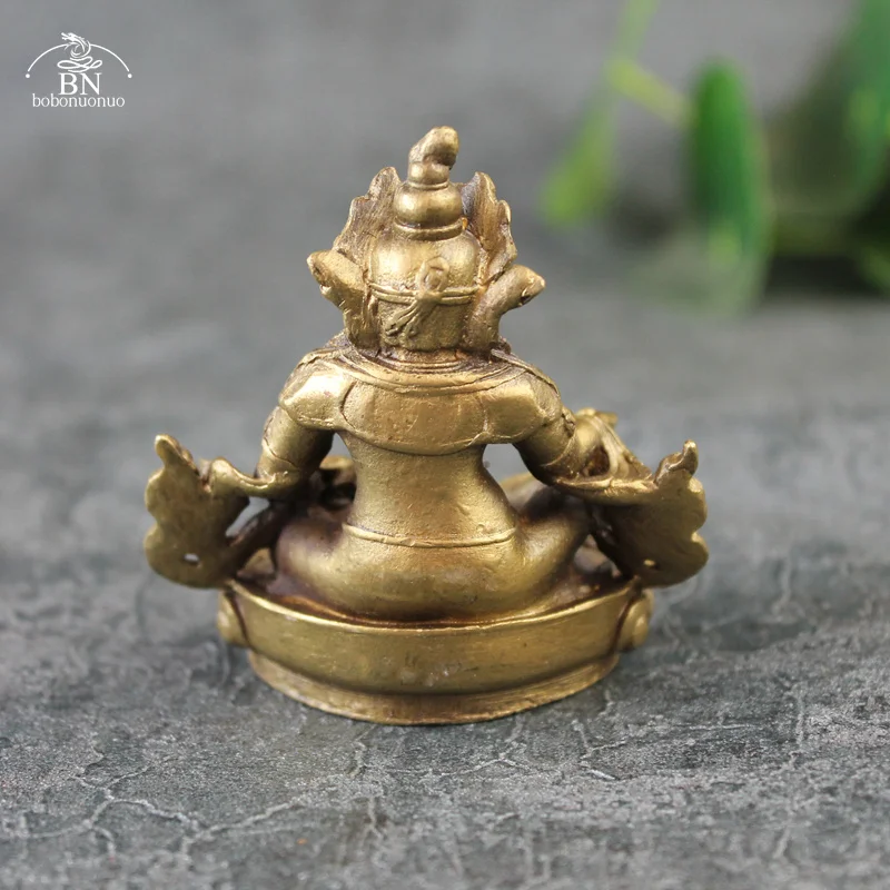 Antique Copper God of Wealth Buddha Small Statue Desktop Ornaments Buddhism Religious Figurines Home Decoration For Living Rooms