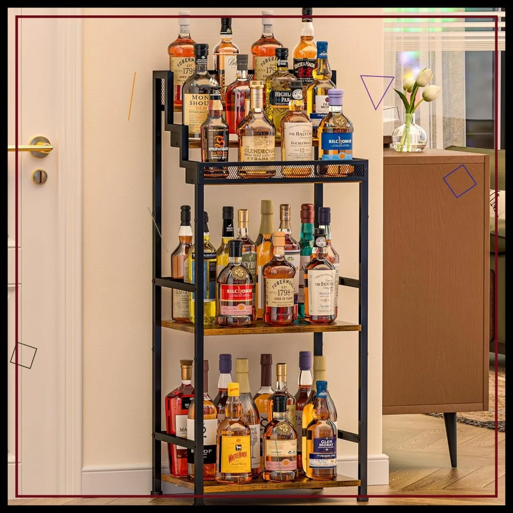 

Tiered Liquor Cabinet with Stepped Design, Large-Capacity Storage for Wine and Whiskey, Freestanding Floor Rack