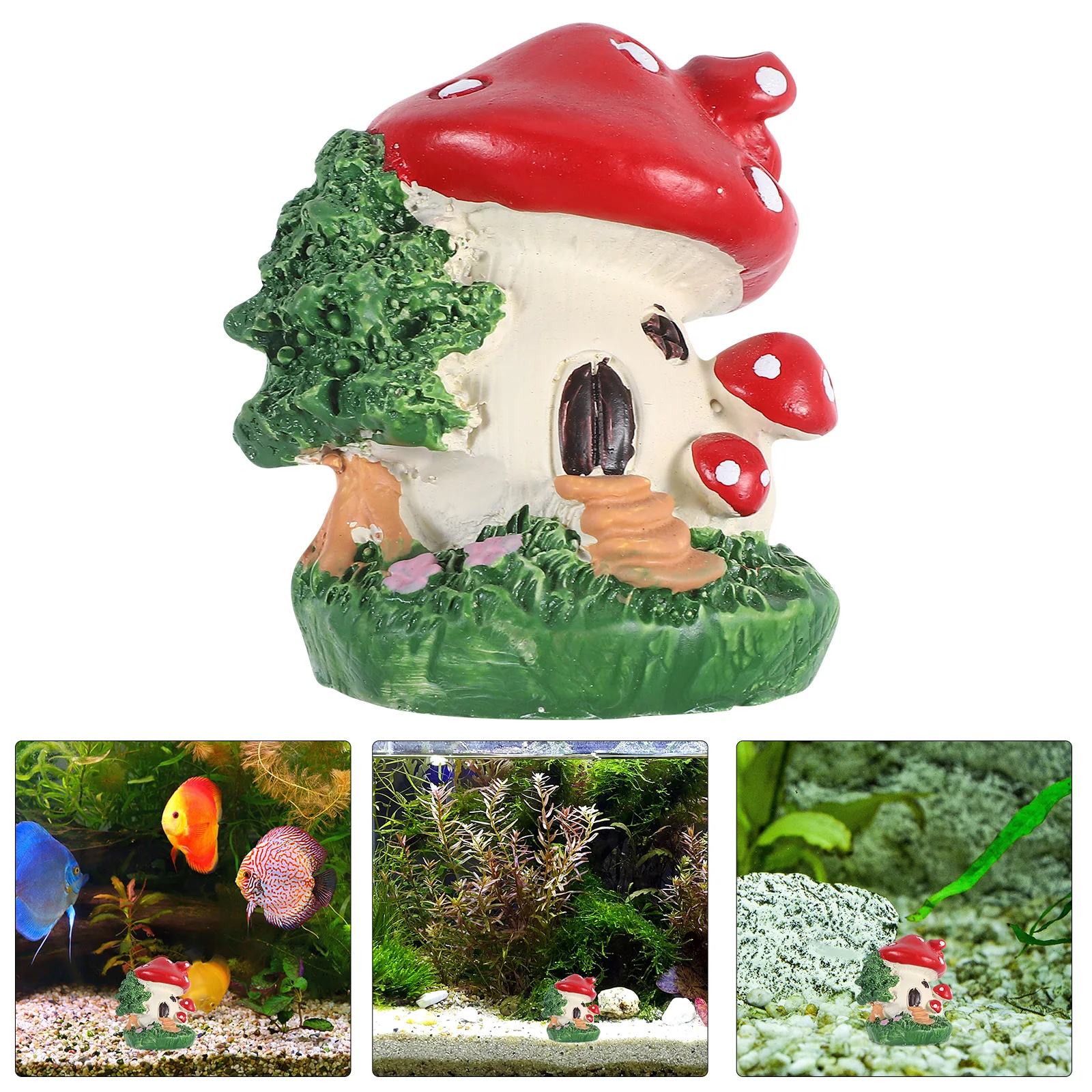 

Mushroom House Ornament Miniature Mushroom House Statues Micro Landscape Decoration Durable Resin Safe for Fish