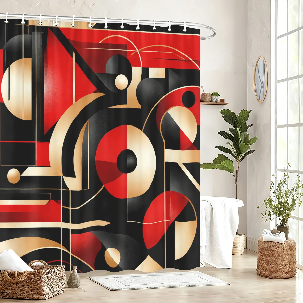 

Abstract Art Pattern Polyester Shower Curtain - Stylistic Bathroom Decor, Modern Bathtub Partition Curtain for Home Restroom