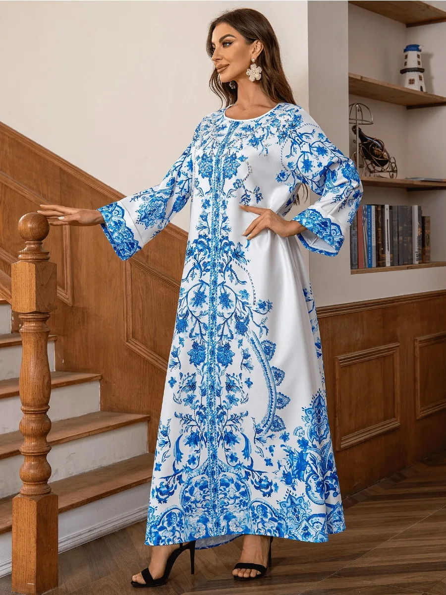 Eid-Abaya musulmana para mujer, vestido de fiesta con cuentas de diamantes, Abayas árabes de Dubái, Jalabiya, caftán, bata larga, 2024