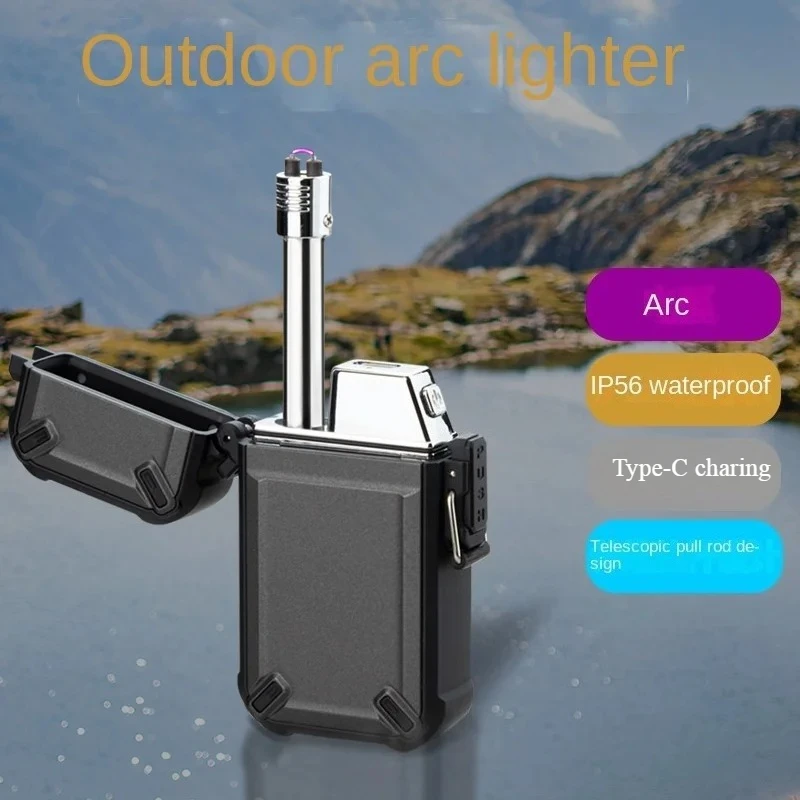 Outdoor Lighter Windproof  Waterproof Curved Telescopic Rod Cigarette Lighter Cigarette Accessories Camping and Barbecue Helper