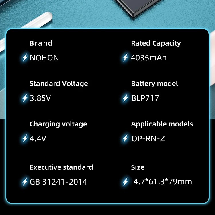 Nohon-Oppo、blp717、4035mAh、reno z、z、renoz、pcdm10、cphph1979、携帯電話バッテリー用の交換用バッテリー