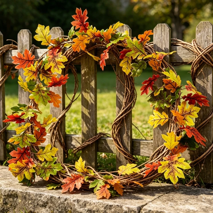Maple Leaf Vine Garland with Berries for Autumn Wall Door Hanging Decoration 1.75m Silk Material Seasonal Theme