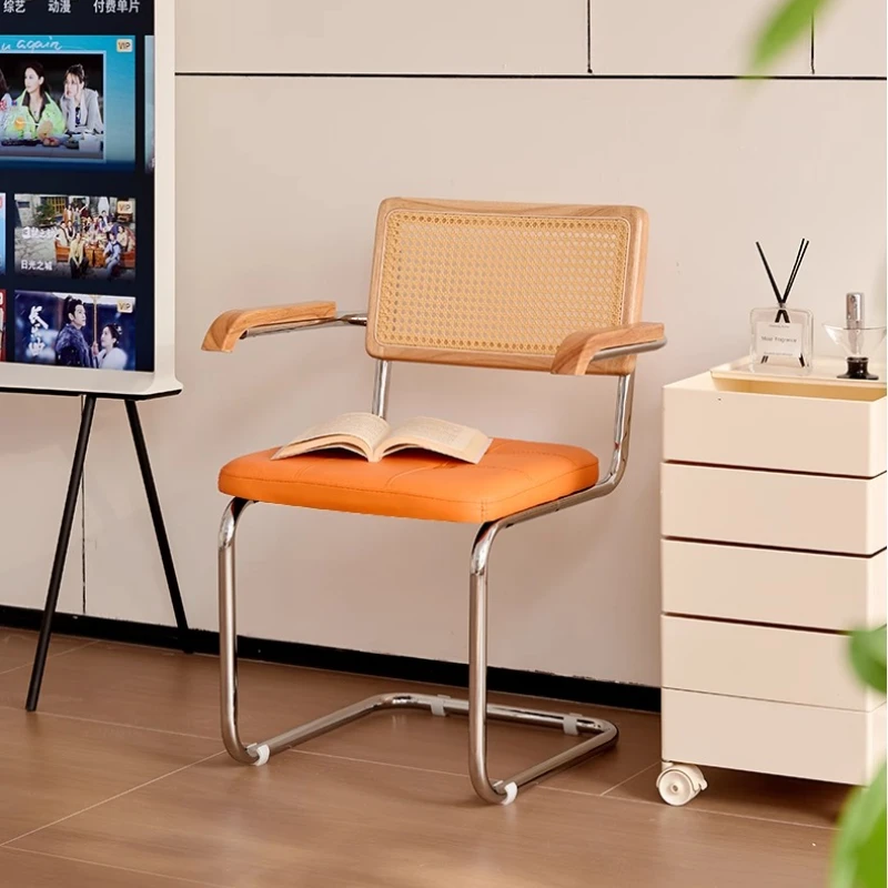

Mid-Century Modern Dining Chairs with Armrests Rattan Weave Cafe Seat Vintage Designer Backrest Chairs Fashion Home Furniture