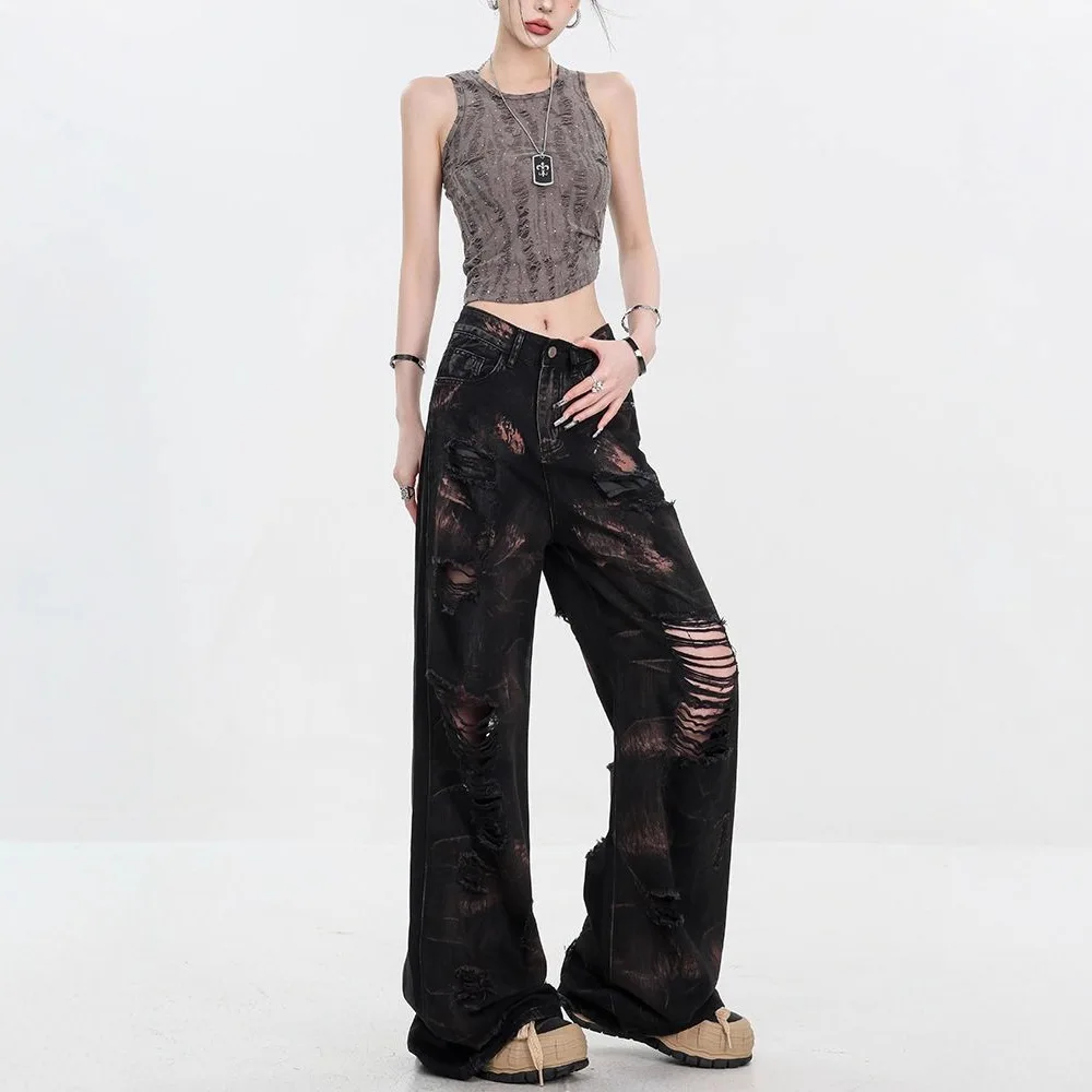 Jeans hip hop plus size: calças largas tie-dye da moda, rasgadas e fluidas