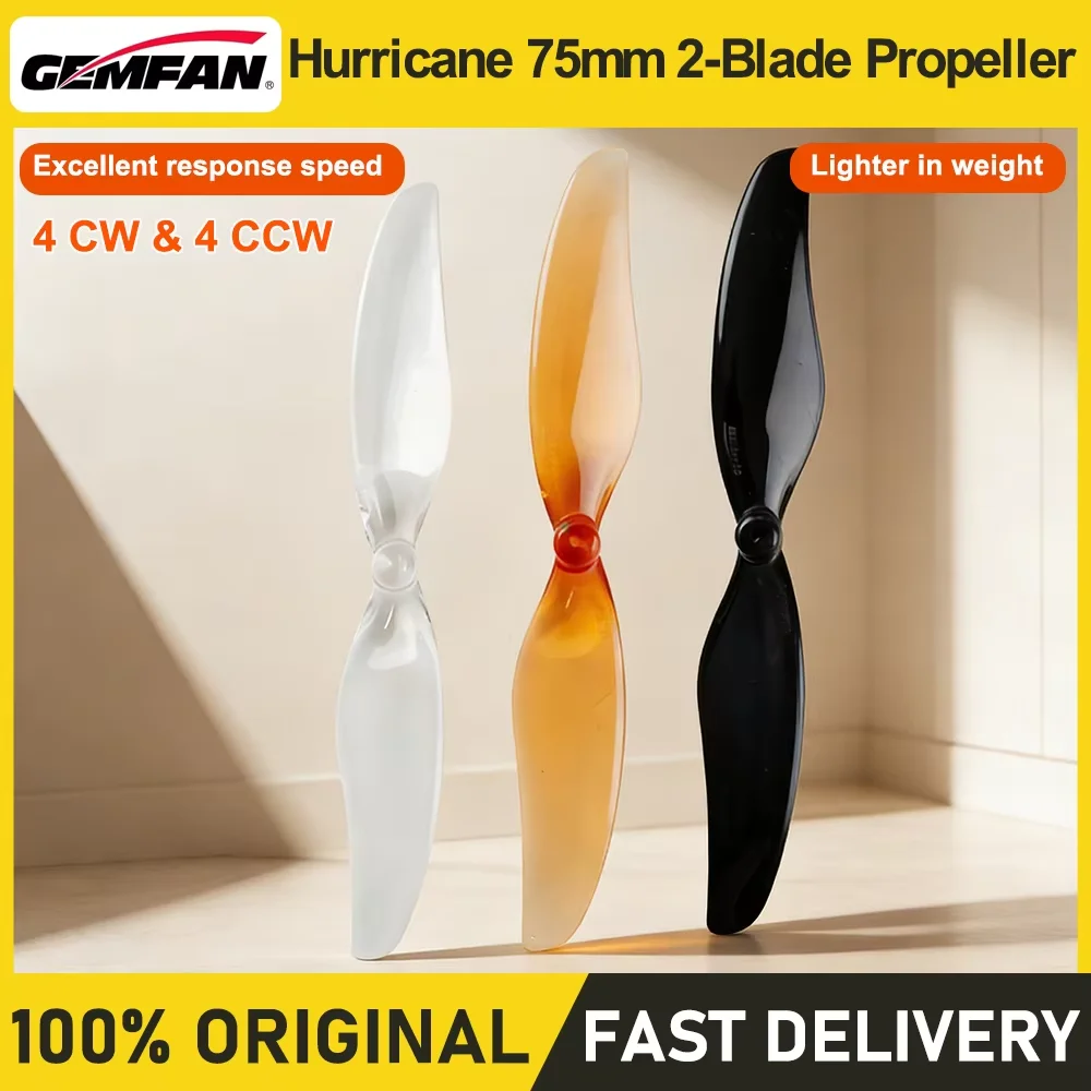 Gemfan Hurricane 75mm 2-Blade Propeller 1.0mm Shaft Hole 4 Pairs T-Mount Prop For Toothpick FPV Racing RC Drone Frame