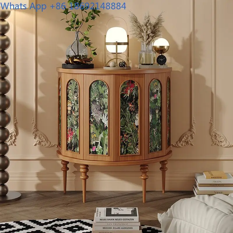 French vintage entry cabinet small American style semicircle door hall decorative partition cabinet retro solid wood sideboard