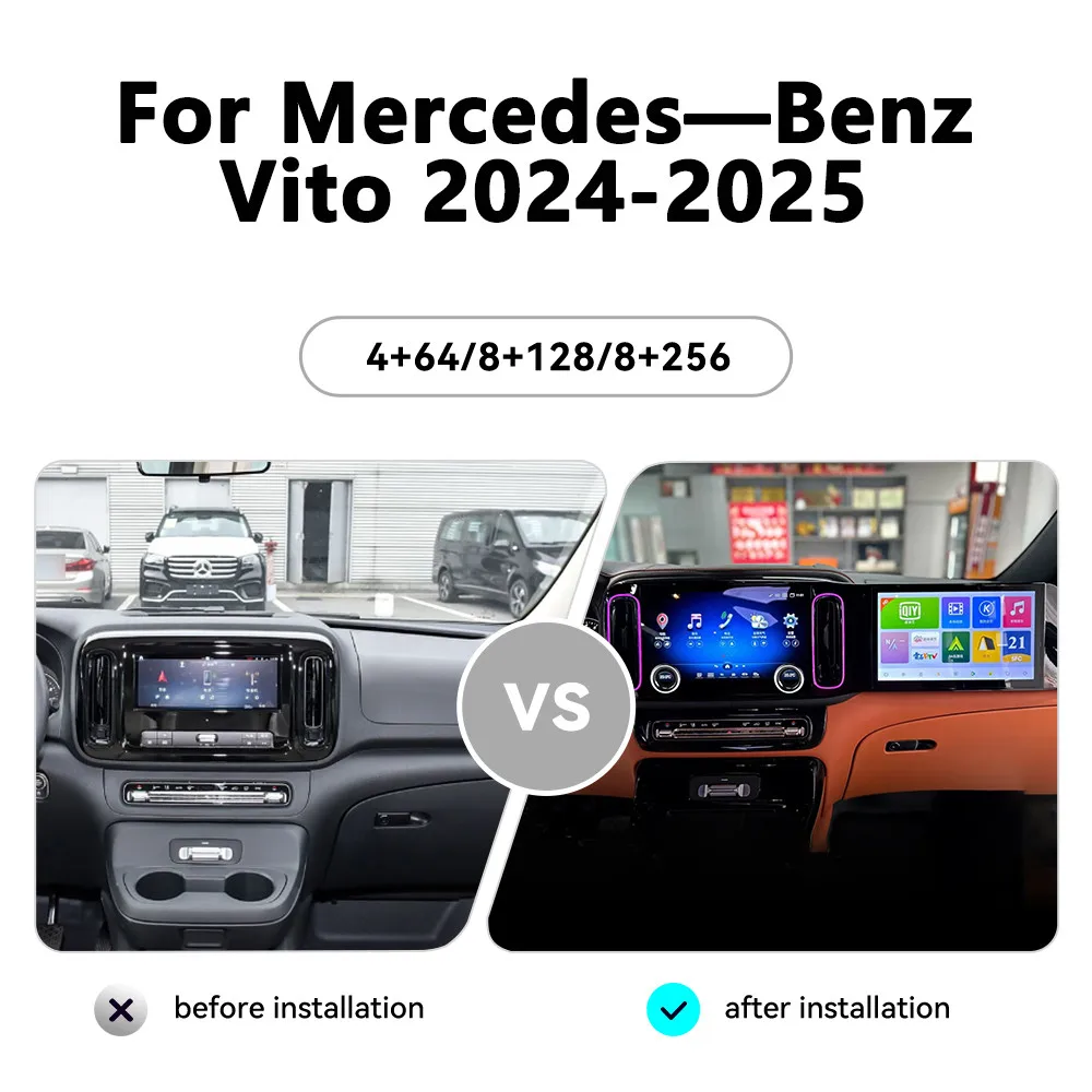 24.6 بوصة أندرويد 13 CarPlay راديو السيارة لمرسيدس بنز فيتو 2024-2025 AI اللمس شاشة مزدوجة مشغل وسائط متعددة لتحديد المواقع والملاحة BT #5
