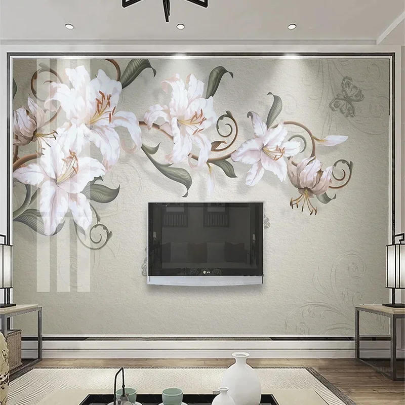 Custom 3D Mural Wallpaper Hand Painted Nordic Floral Lily Oil Painting Flower Pattern Home Decor Wall Photo Papel Pintado Pared