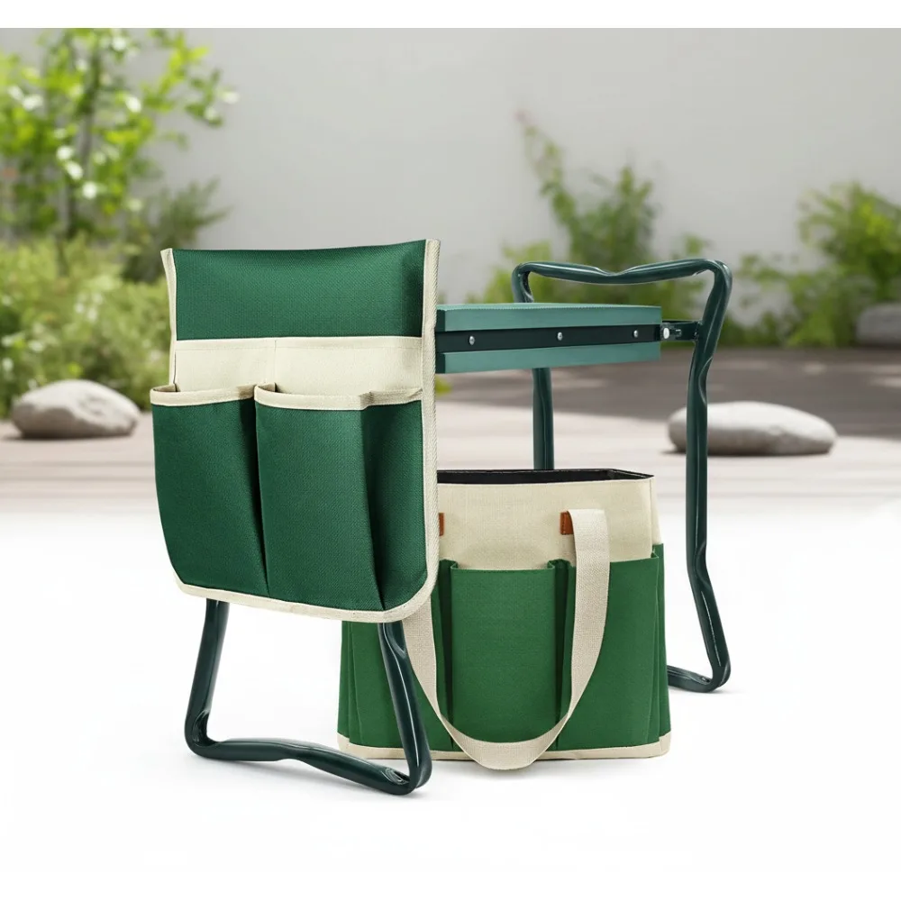 

Foldable Garden Kneeler Stool with Tool Bag & Gloves, Portable Gardening Bench Seat for Women Men