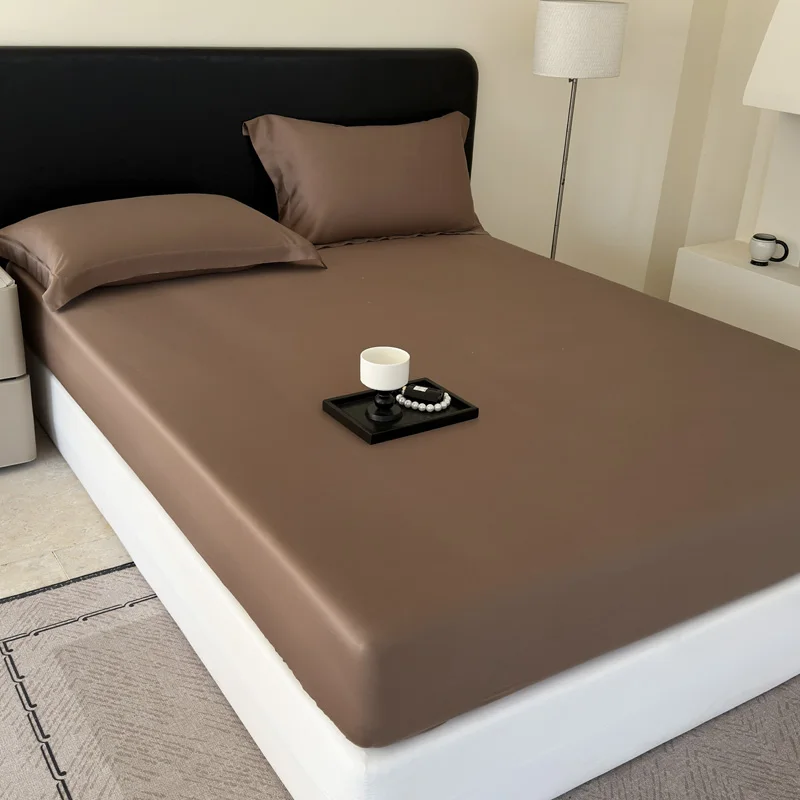 

Coffee Fitted Sheet 100% Eucalyptus Fiber Mattress Cover Ten.cel Lyocell Silky Smooth Breathable Cooling Bedding Cover 1PC