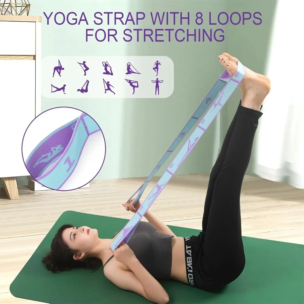 Numbered Resistance Bands Elastic Yoga Strap Multi Loop Stretch Band with Guide for Yoga Pilates Pull-Up Home Workout