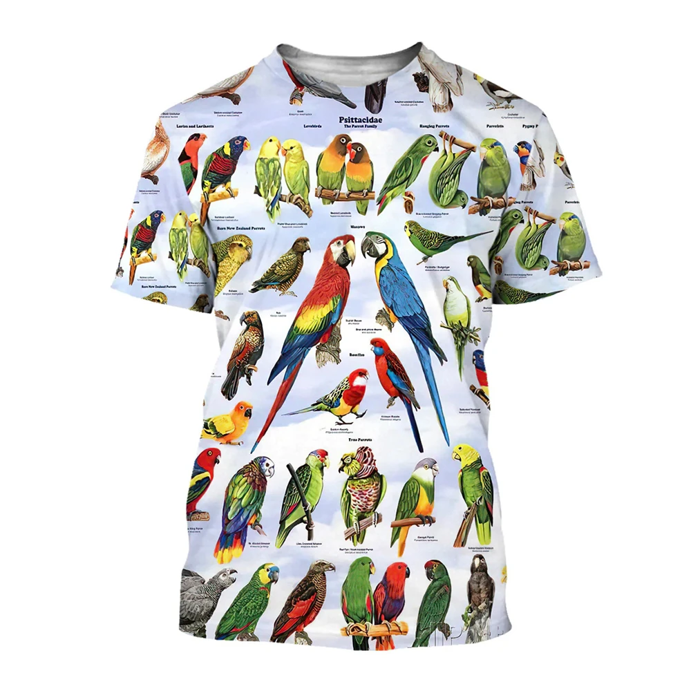 3d Tshirts For Men Vintage T-shirt Street Fashion Colorful Birds Printed Short-sleeved Loose Oversized Funny T-shirt Tops Tees