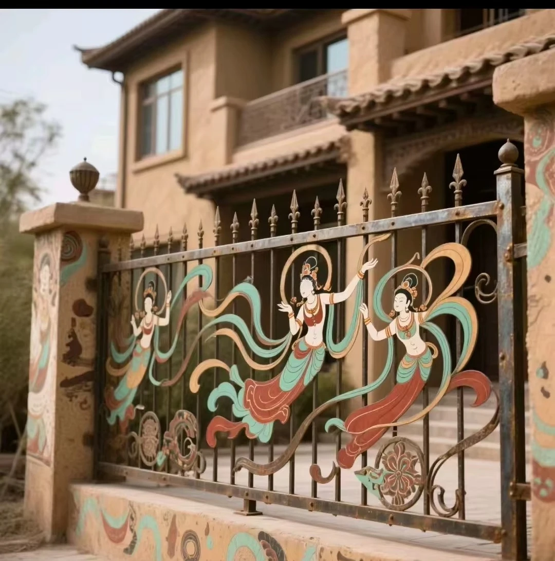 

cj-Luxury Modern Wrought Iron Stair Railing Panel with Tempered Glass@